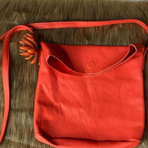 Orange Faux Leather Sack Bag